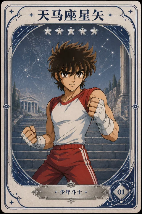 Carte de collection : Tenue d'entraînement de Seiya du Pégase, jeune du Sanctuaire