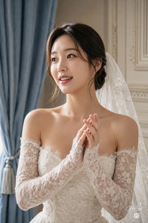Portrait en buste réaliste et esthétique d'une mariée en robe de mariée