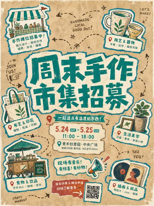 蛍光の手切り紙コラージュ風の都市文化ポスター
