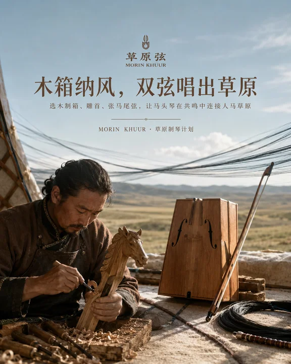 匠心雕琢草原之音马头琴非遗文化海报
