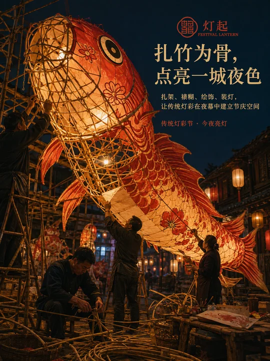 扎竹为骨点亮一城夜色：非遗灯彩海报