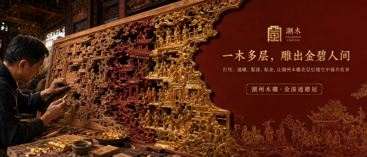 潮州木雕通雕金漆品牌视觉大屏头图