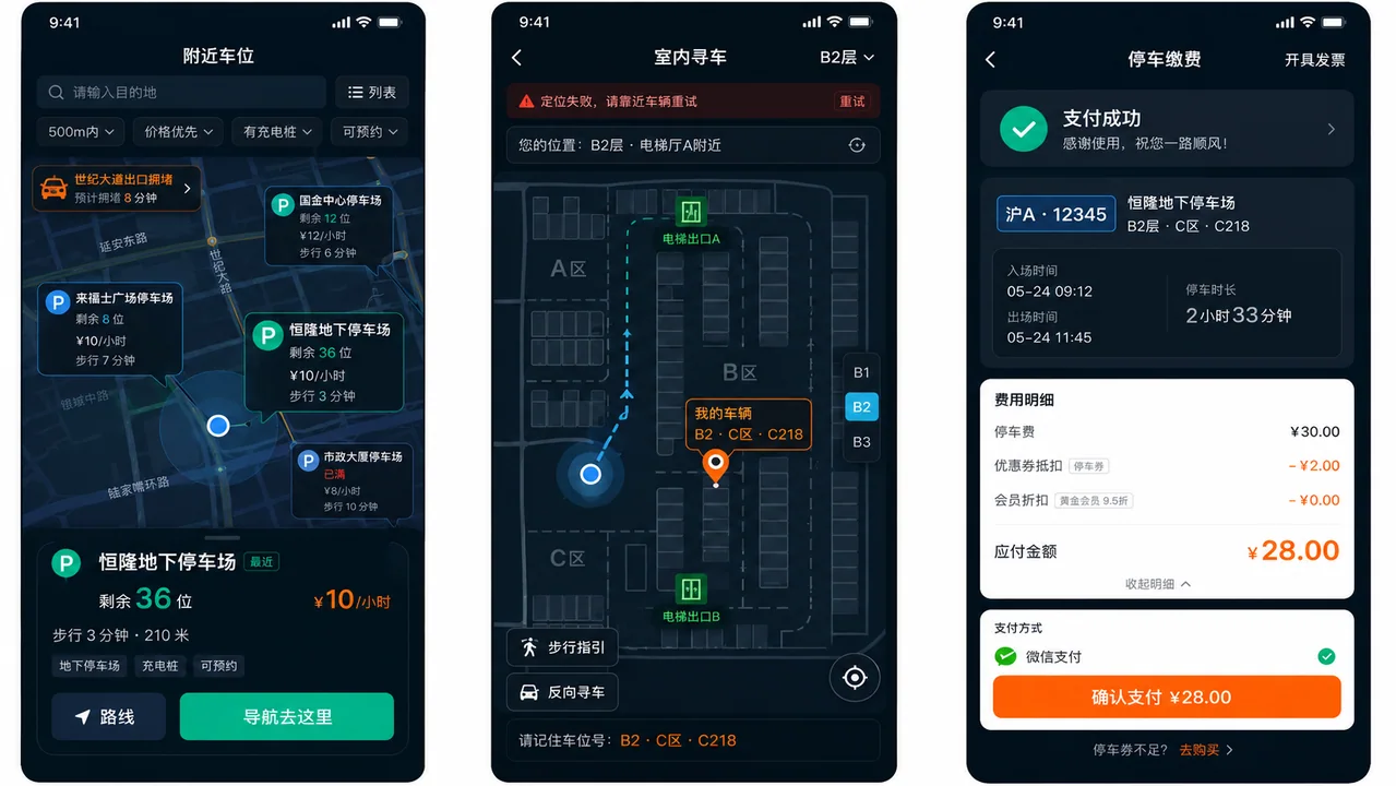 智慧城市停车App高保真移动端UI设计
