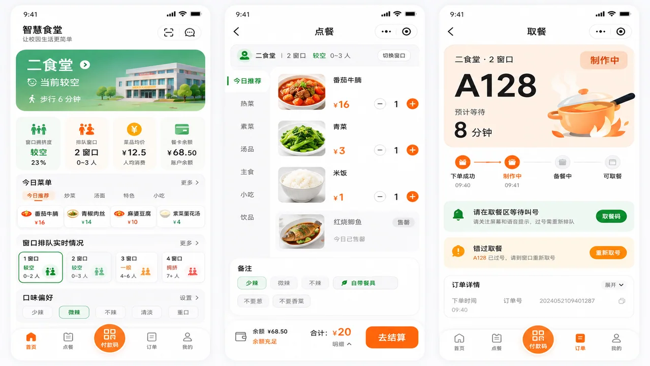 智慧校园高校食堂App高保真UI设计