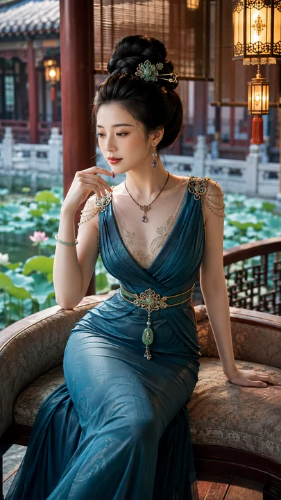盛唐贵妃荷池水榭微醺慵懒人像