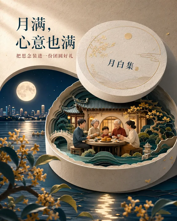 月白集:匠心分层纸雕中秋礼赠海报