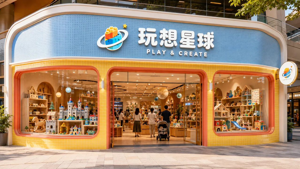 玩想星球儿童玩具店现代简约门头设计