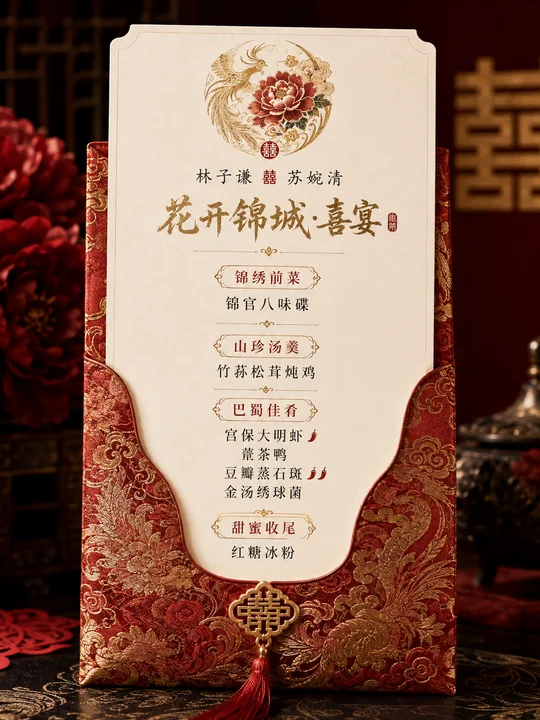 蜀绣芳华:胭脂金影成都新中式婚礼菜单设计