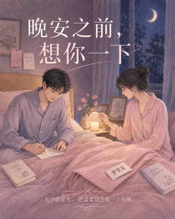 七夕温柔梦境：梦里见品牌色铅笔插画