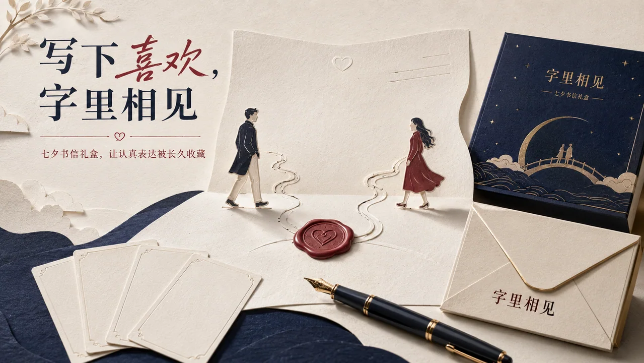 浪漫纸雕与活版印刷：七夕字里相见礼盒插画