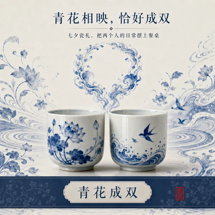 青花相映恰好成双:七夕东方瓷礼包装设计