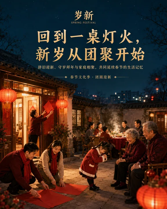 回到一桌灯火：春节团圆视觉海报