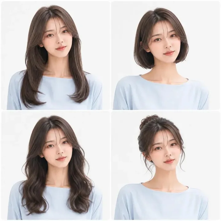 東アジア女性の四分割ヘアスタイル参考画像
