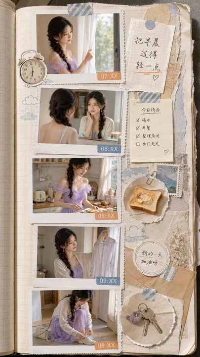 晨间慢生活时间轴：复古拍立得手账拼贴