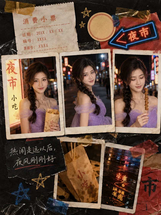 霓虹夜市漫步手帐纪念页