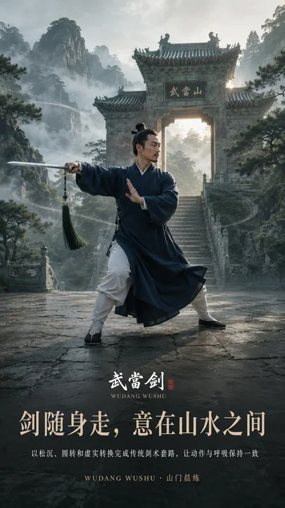 武当剑法山门晨曦品牌开屏海报