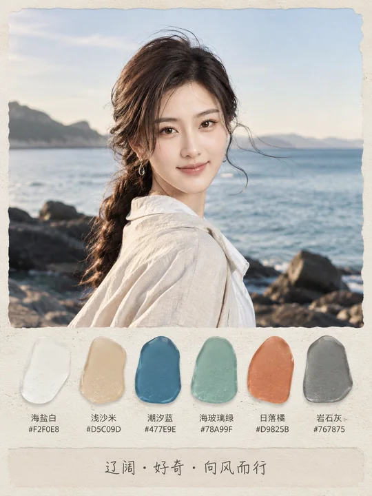海盐系清晨岩岸旅行色彩故事卡