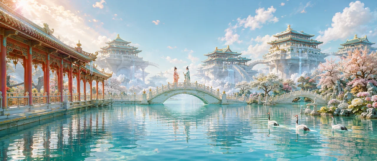 瑶池春水映宫阙:东方神话仙苑大景