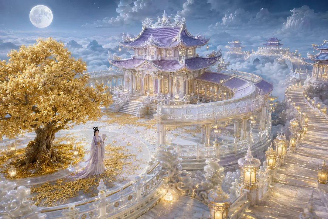 唯美东方神话月宫金桂全景画卷
