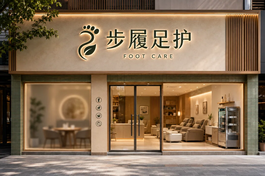 社区专业足部护理店极简美学门头设计