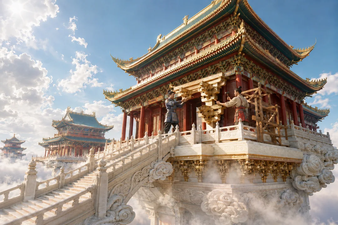 东方云端天宫修复匠人修筑盛景