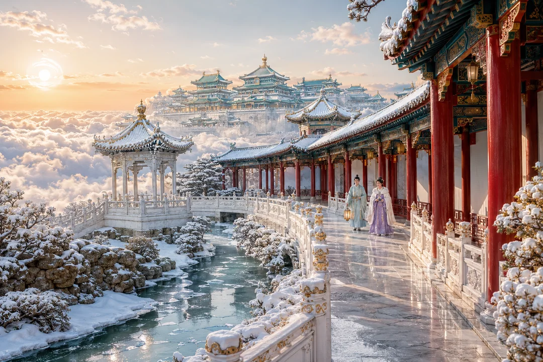 琼林雪苑玉树宫廊：东方天宫冬景之美