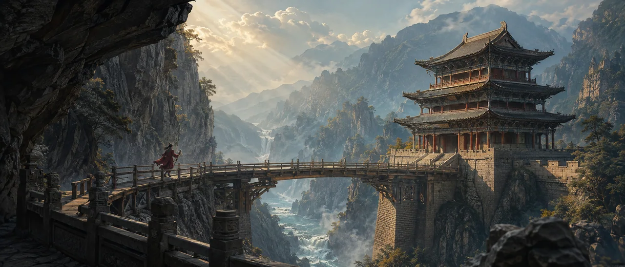 北宋界画之美：悬崖栈城与跨江廊桥
