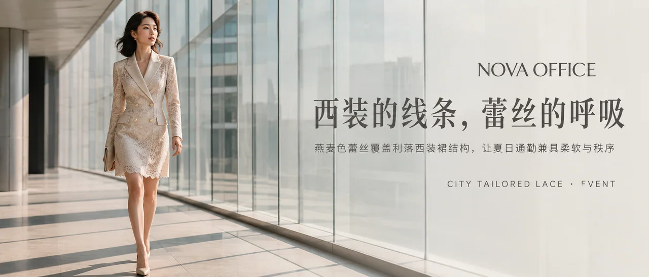 都会柔刚:燕麦色蕾丝西装裙品牌主视觉