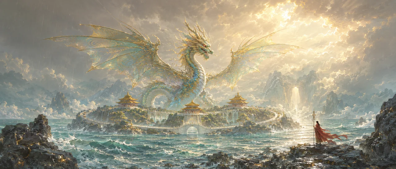 金碧山水应龙腾海雨后圣境图