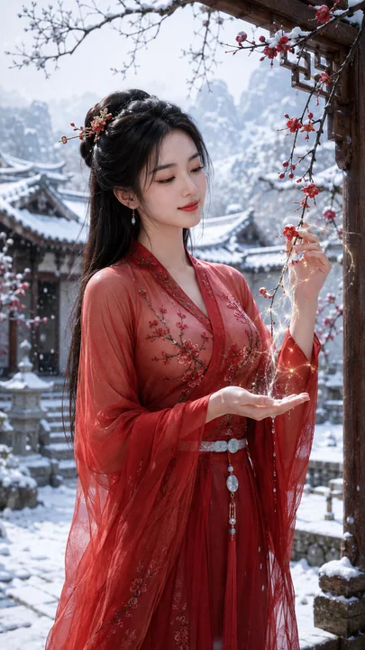 红梅傲雪：唐风仙侠药师灵息写真