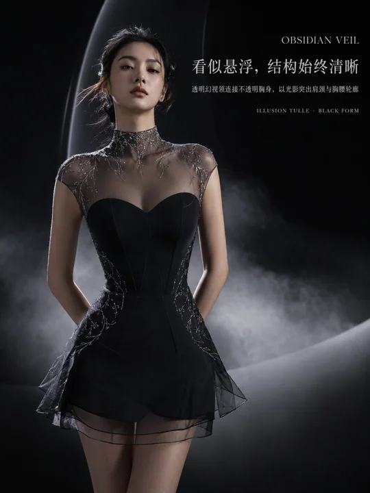 曜石幻视：黑纱结构主义品牌海报