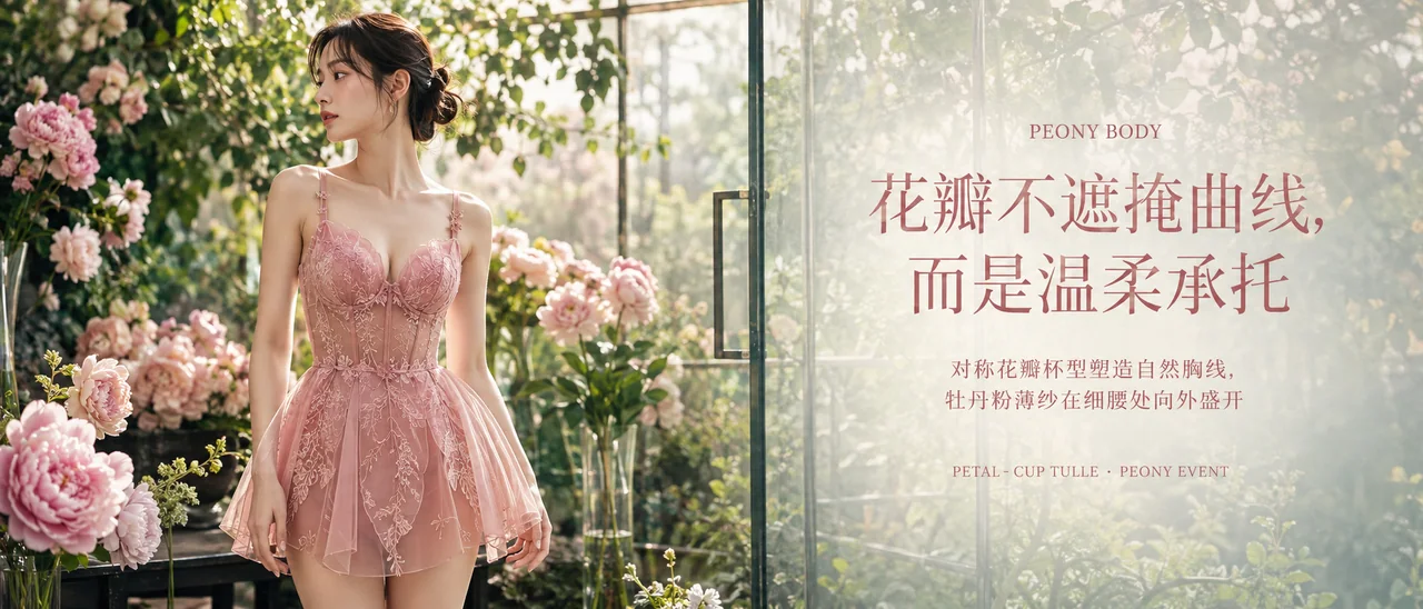 牡丹粉花瓣杯型薄纱短裙品牌视觉大图