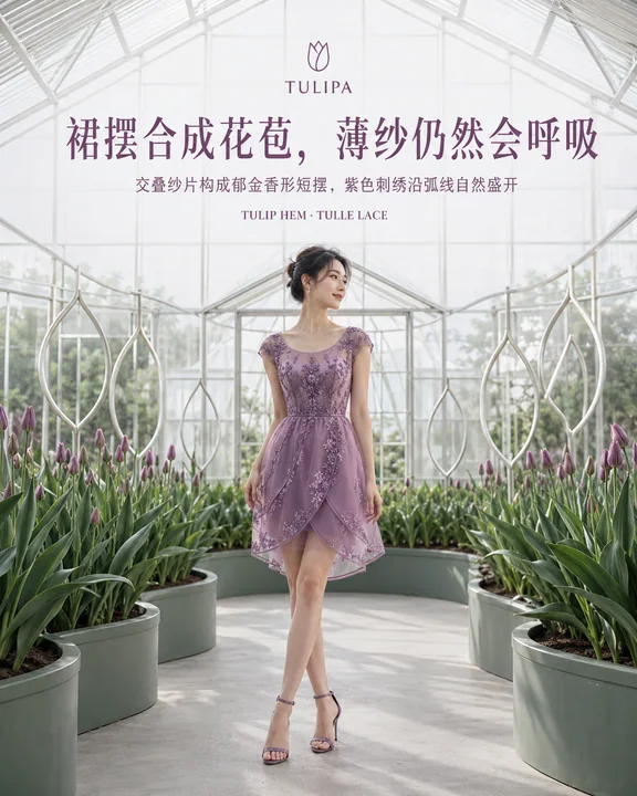 郁金香紫薄纱蕾丝裙品牌社媒封面