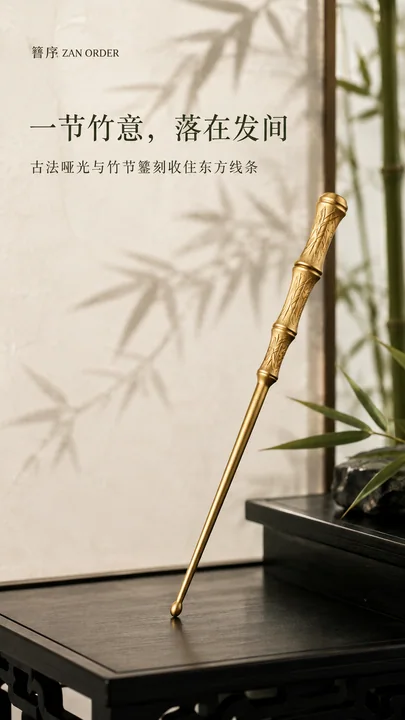 簪序古法金竹节发簪东方美学手机开屏页