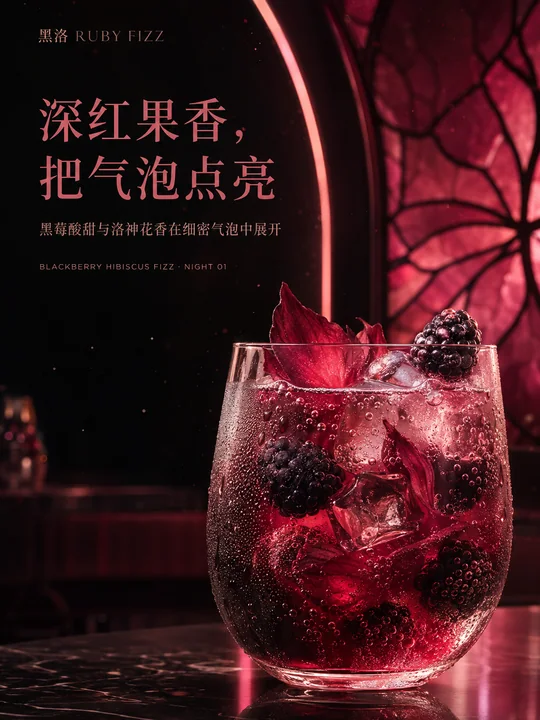 深红果香黑莓洛神气泡饮商业视觉海报