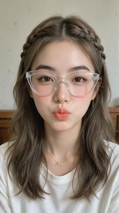 东南亚少女透明框眼镜甜美自拍