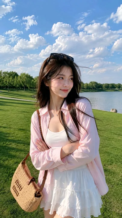 阳光草地清新女性中景摄影