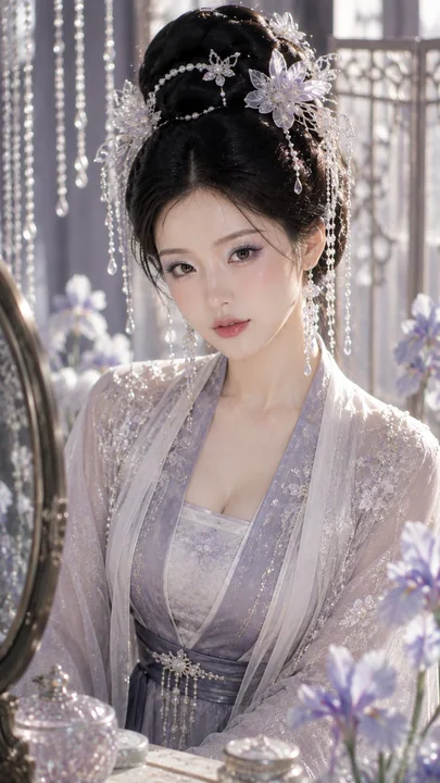 东方古典贵女鸢尾雾银珠光美妆写真