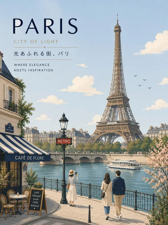 巴黎极简扁平矢量旅行海报