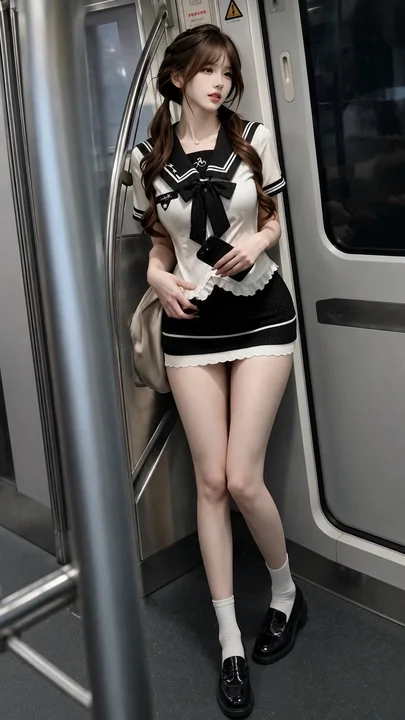 地铁随拍日系清甜少女超写实摄影