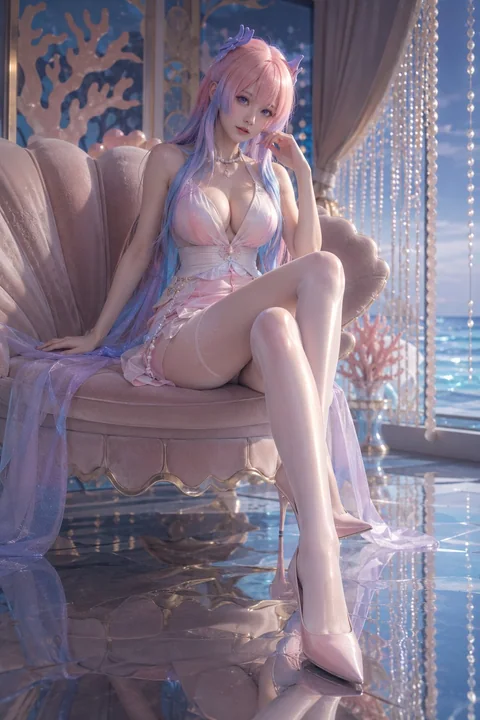 珊瑚宫心海贝壳沙发低机位长腿写真