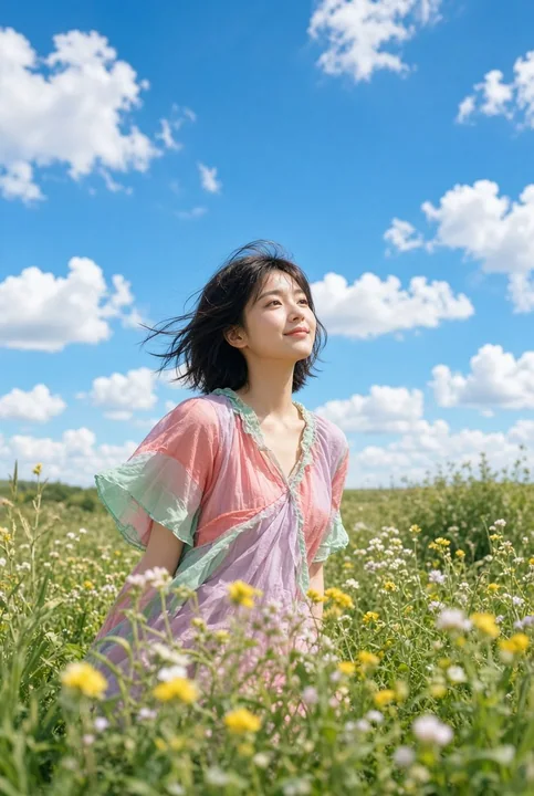 夏日多巴胺色调清新亚裔少女人像
