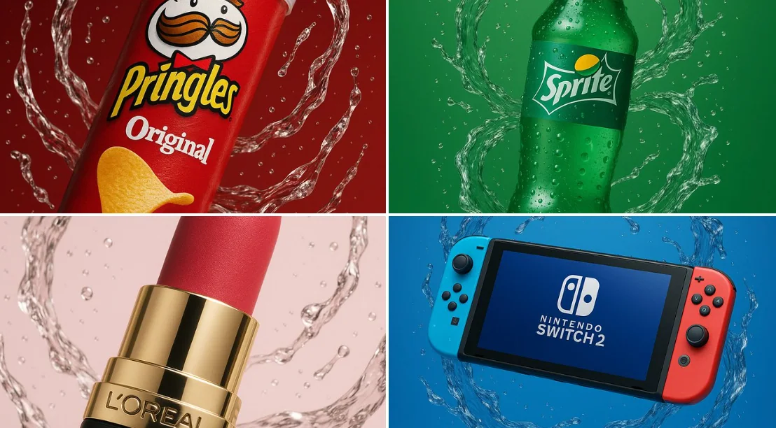 Brand products surrounded by elegant water whirlpools