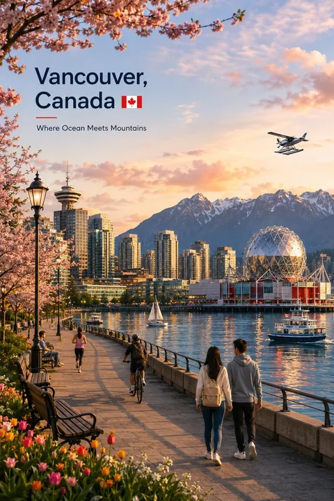 迪拜温哥华跨空间融合奢华旅游插画海报