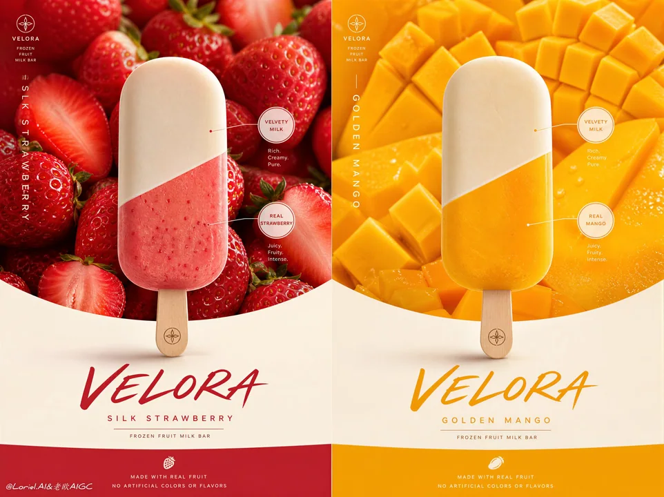 VELORA高端极简冰淇淋海报提示词
