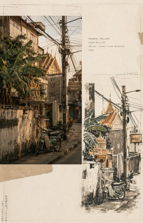 复古日式旅行日志编辑拼贴画