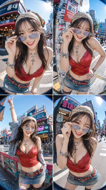 弘大街头的 Y2K 鱼眼胶片少女