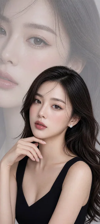 高端东亚女性美容人像双重曝光摄影