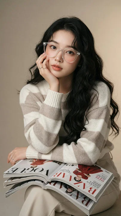 东亚年轻女性时尚杂志风格人像摄影