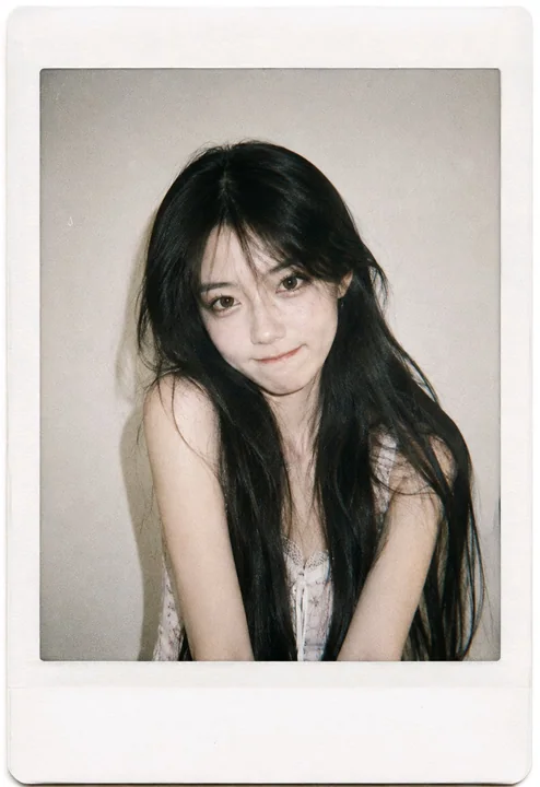 细腻复古富士拍立得风格黑长直亚洲女生
